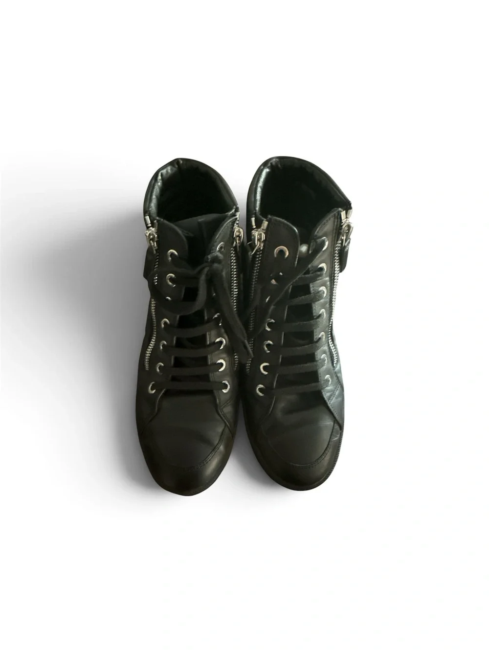 CHANEL Black Leather High-Top Sneaker with Side Zip Detail